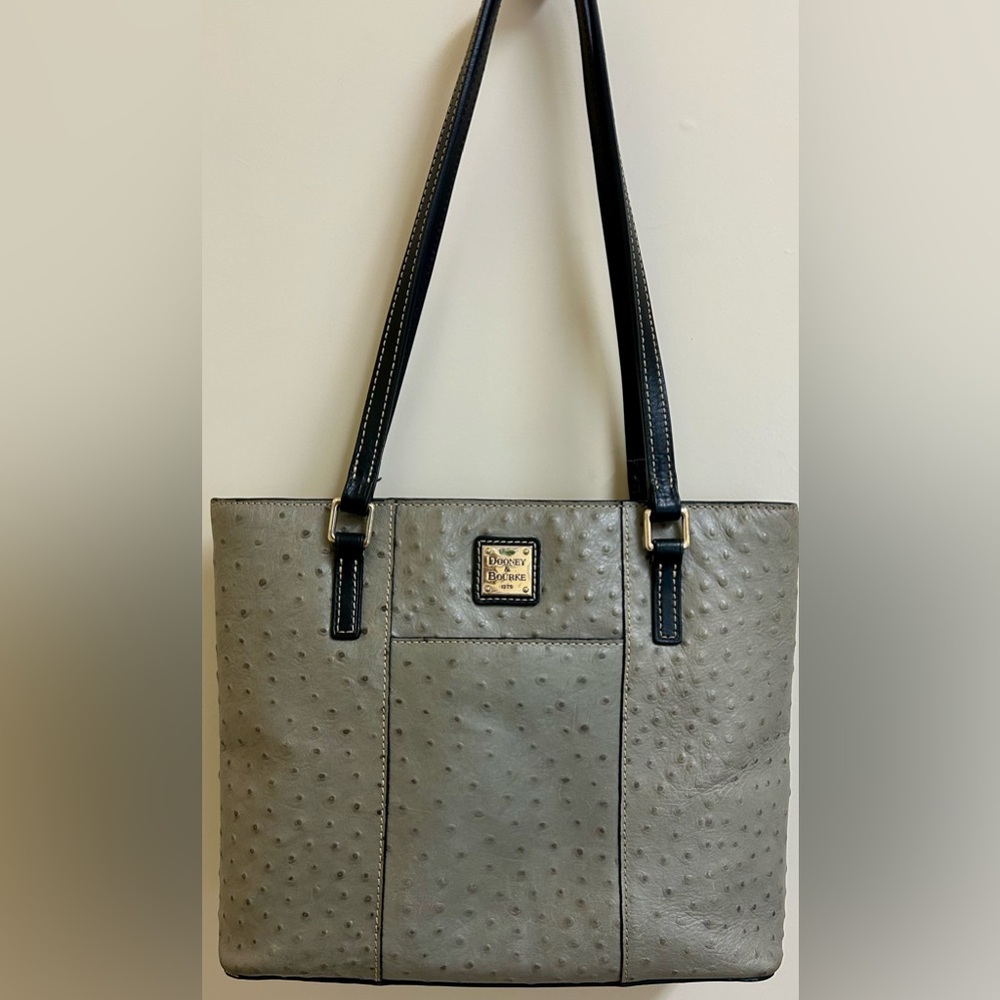 Dooney & Bourke Small Lexington Leather Tote Bag Ostrich Gray Purse
